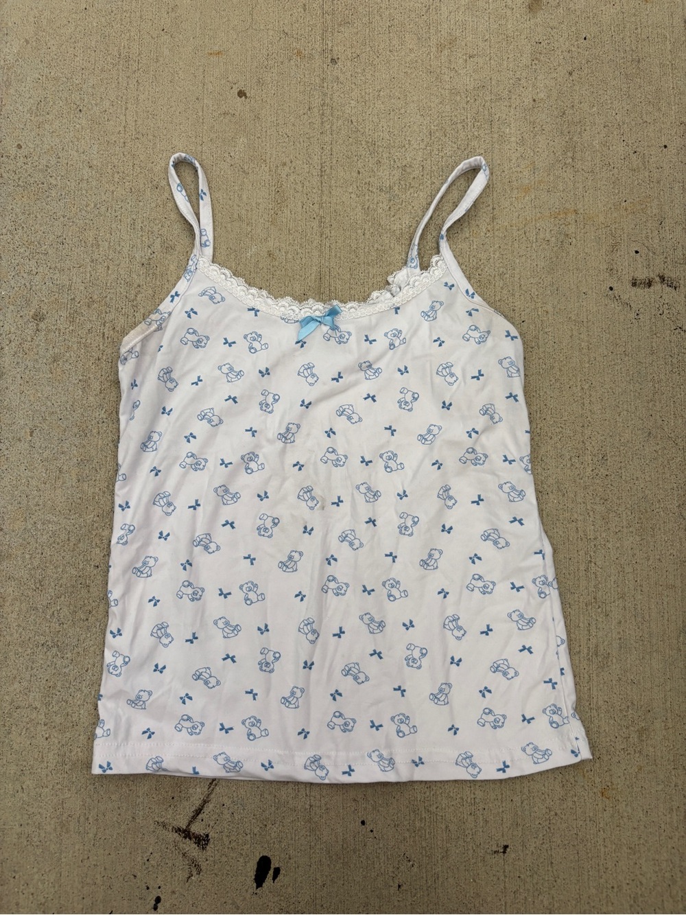 White & Light Blue Lace Trim Cami Tank Top
